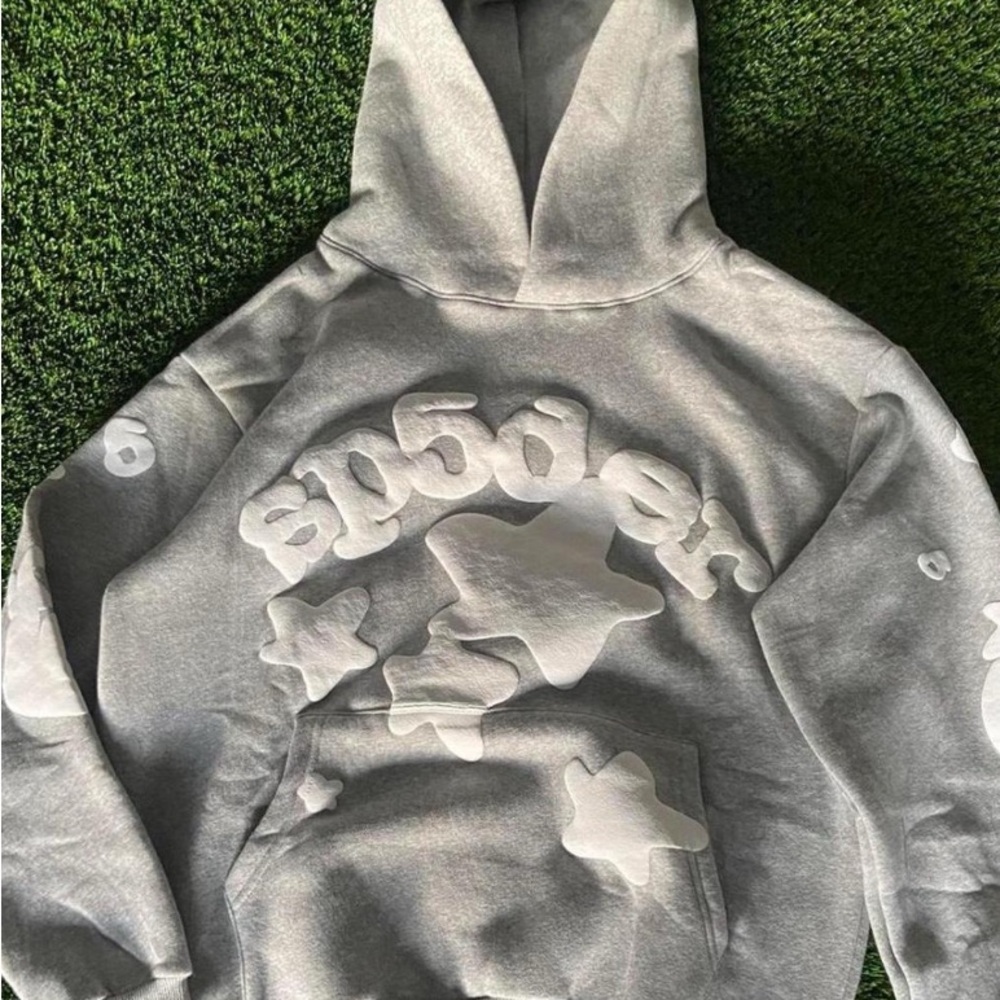 Sp5der Gray Hoodie with White Stars